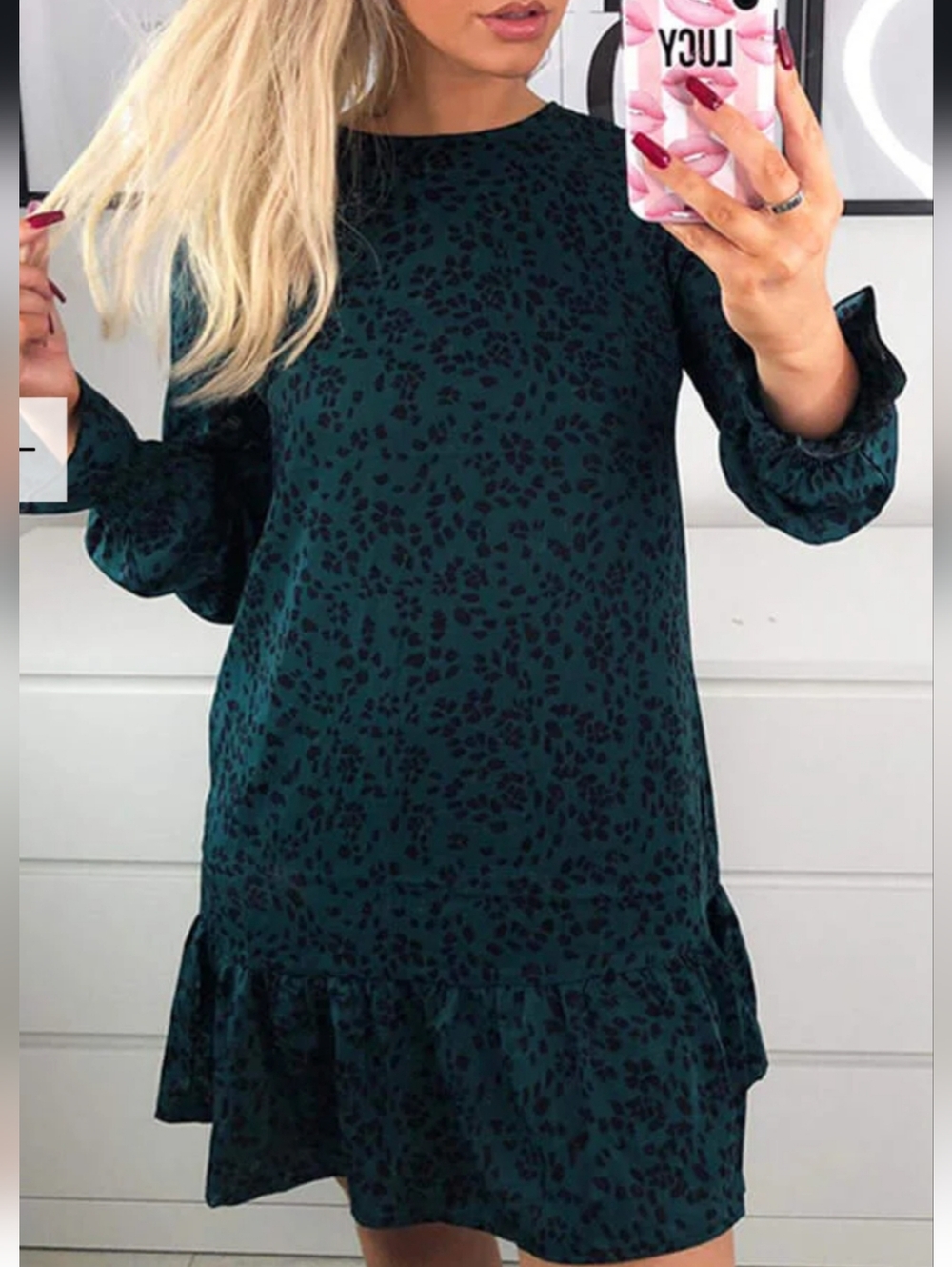 AX Paris Teal Leopard Print Babydoll  Shift Dress